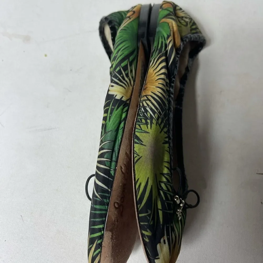 Sam Edelman Felicia tropical prints ballerina flats  black leather trim SZ8M